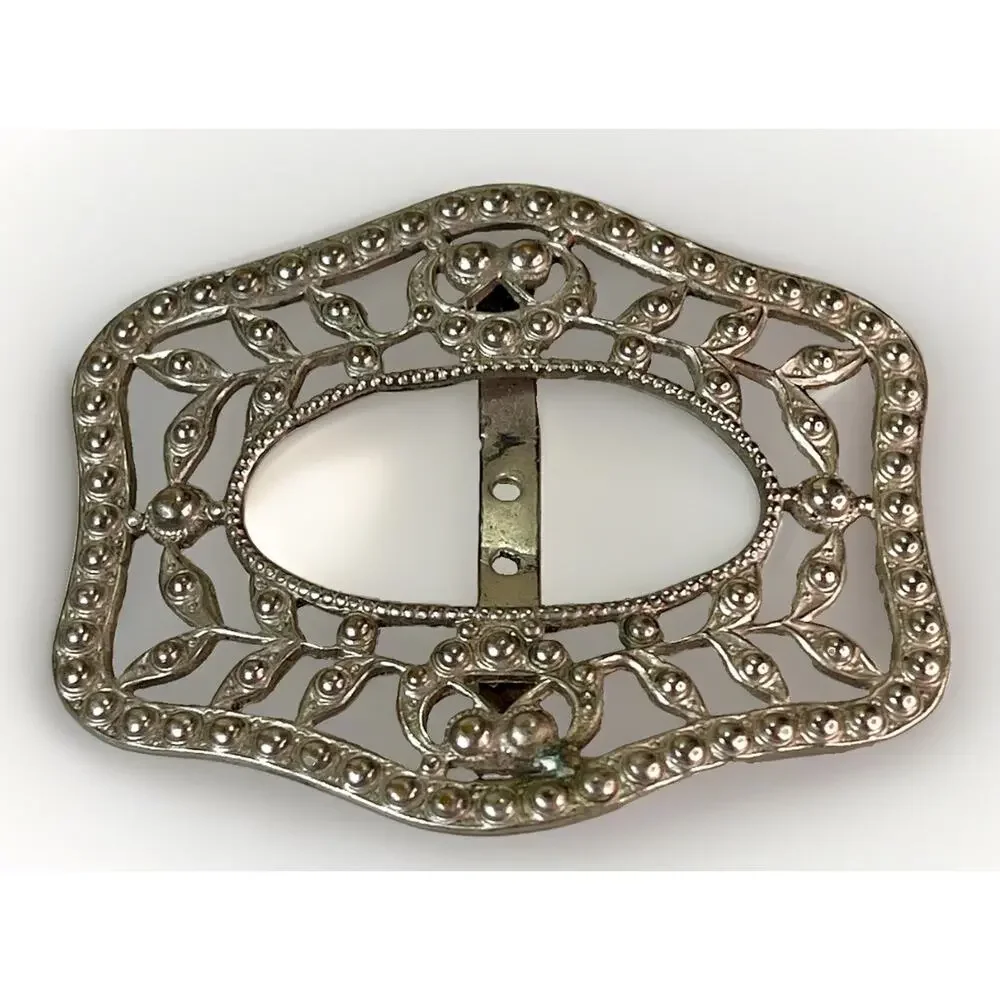 Vintage Silver Tone Floral Filigree Belt Buckle Openwork Western 2.5”